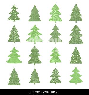 Ensemble d'arbres de Noël à la main Illustration de Vecteur