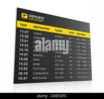 Signe d'embarquement de l'aéroport isolé sur fond blanc. 3D illustration. Banque D'Images