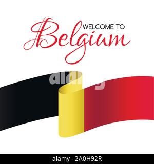 Bienvenue en Belgique. Carte avec pavillon de la Belgique Illustration de Vecteur