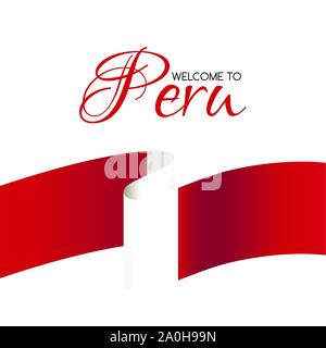 Bienvenue au Pérou. Carte avec drapeau national du Pérou Illustration de Vecteur
