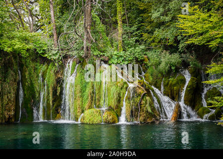 Cascades incroyables dans la forêt dans le parc national des lacs de Plitvice, Croatie. Nature Paysage Banque D'Images