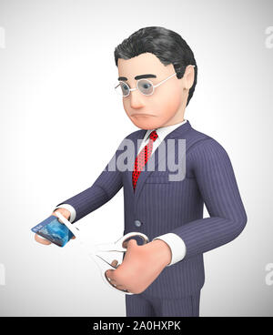 Découpage d'une carte de crédit pour invalider les dépenses et arrêter la dette. Des problèmes de fraude et les dépenses excessives - 3d illustration Banque D'Images
