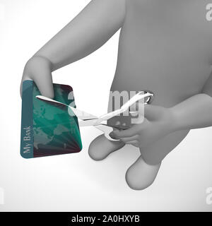 Découpage d'une carte de crédit pour invalider les dépenses et arrêter la dette. Des problèmes de fraude et les dépenses excessives - 3d illustration Banque D'Images