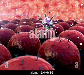 Domaine de cellules avec les récepteurs, leucocytes s'attaquent aux virus Banque D'Images