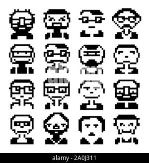 Icônes de visages pixel style Illustration de Vecteur