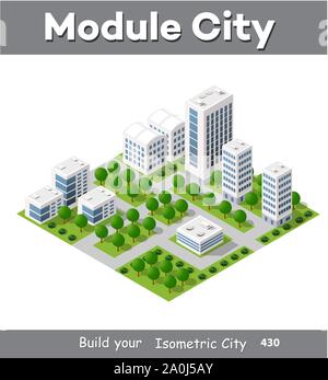 Centre-ville zone module isométrique Illustration de Vecteur