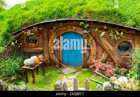 MATAMATA, Nouvelle-zélande - 10 octobre 2018 : Maison, Hobbiton Movie Set Banque D'Images