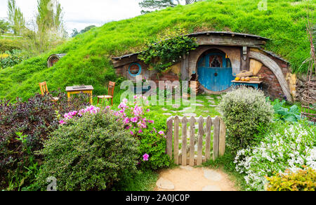 MATAMATA, Nouvelle-zélande - 10 octobre 2018 : Maison de Hobbit, Hobbiton Movie Set Banque D'Images