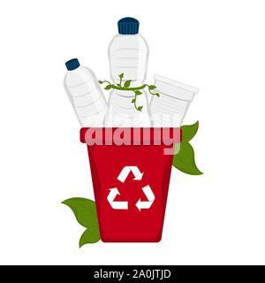 Bac de recyclage de bouteilles et en papier. Concept de recyclage - Vector Illustration de Vecteur