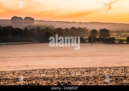 A la fin de l'été le lever du soleil sur la Marlborough Downs, près de West Kennet. Banque D'Images