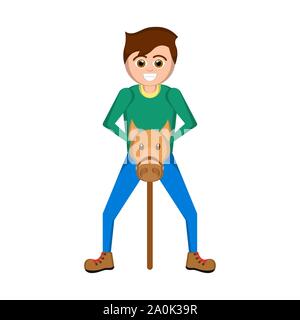 Youn homme avec un stick cheval. Kidult - Vector illustration conceptuelle Illustration de Vecteur