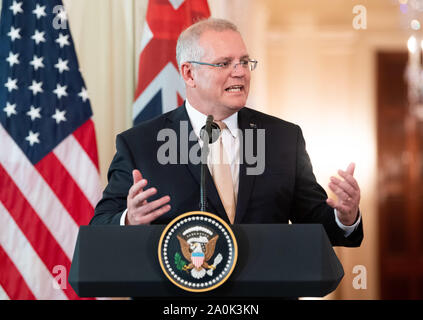 Washington DC, USA . Sep 20, 2019. Le Premier ministre australien, Scott Morrison parle lors d'une conférence de presse avec le Président Donald Trump à la Maison Blanche à Washington, DC le vendredi 20 septembre, 2019. Photo par Kevin Dietsch/UPI. Credit : UPI/Alamy Live News Banque D'Images