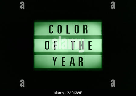 Dans le noir brillant fort de néon vert avec l'inscription Couleur de l'année Banque D'Images