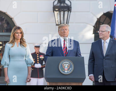 Le président Donald J. Trump se félicite le Premier Ministre australien, Scott Morrison et sa femme, Jennifer, à la Maison Blanche à Washington DC. Banque D'Images