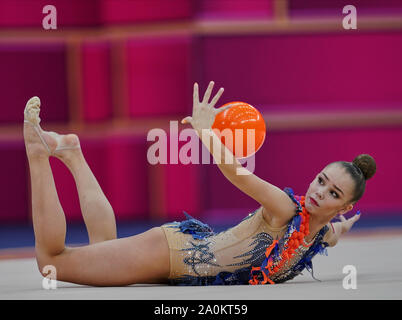 Baku, Azerbaïdjan. Sep 20, 2019. Anastasiia Sábalos du Bélarus lors de la 37e Championnats du monde de gymnastique rythmique et de correspondance entre 4 jour à l'échelle nationale Salle de gymnastique à Baku, Azerbaïdjan. Ulrik Pedersen/CSM/Alamy Live News Banque D'Images