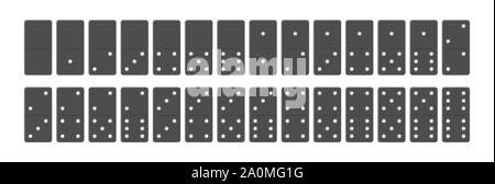 Domino jeu complet, réaliste, couleur noire, modèle plat. Illustration de Vecteur