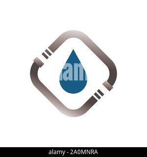 Plomberie sanitaire icône symbole du logo de tuyau et drop water in white background vector illustration Illustration de Vecteur