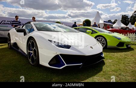 Ouragan Lamborghini Spyder EVO 2019 au salon privé à Blenheim Palace, Oxfordshire Banque D'Images