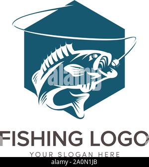 grand logo pêche basse avec saut dans l'eau de mer Illustration de Vecteur