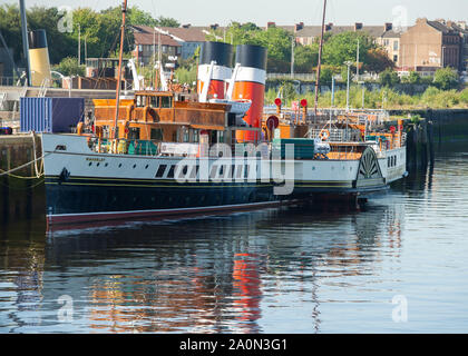 Glasgow, Royaume-Uni. 21 septembre 2019. Le dernier bateau à vapeur de mer dans le monde recevra €1 millions de financement du gouvernement écossais pour l'aider à naviguer de nouveau, de la Culture, Fiona Hyslop, a annoncé le secrétaire. Le bateau à vapeur Waverley a été en opération depuis plus de 70 ans, le transport des millions de passagers à divers endroits à travers le Royaume-Uni, mais est actuellement hors service et a besoin d'urgence de nouvelles chaudières. Crédit : Colin Fisher/Alamy Live News Banque D'Images