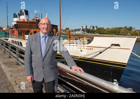 Glasgow, Royaume-Uni. 21 septembre 2019. Photo : Dr Cameron Marshall - Président de Waverley Excursions & Directeur de la navigation à vapeur Waverley Co. Le dernier bateau à vapeur de mer dans le monde recevra €1 millions de financement du gouvernement écossais pour l'aider à naviguer de nouveau, de la Culture, Fiona Hyslop, a annoncé le secrétaire. Le bateau à vapeur Waverley a été en opération depuis plus de 70 ans, le transport des millions de passagers à divers endroits à travers le Royaume-Uni, mais est actuellement hors service et a besoin d'urgence de nouvelles chaudières. Crédit : Colin Fisher/Alamy Live News. Banque D'Images