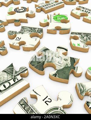 Dollar bill sur jigsaw puzzle pieces Banque D'Images