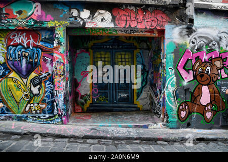 Le Graffiti Lane, AC DC Lane, près de la gare de Flinders, Melbourne, Australie Banque D'Images