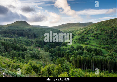 Les montagnes de Waun Gigi et y élever au-dessus du ventilateur big Établissement Blaen-y-glyn forest Collwn et Glyn valley dans les Brecon Beacons de Nouvelle-Galles du Sud. Banque D'Images