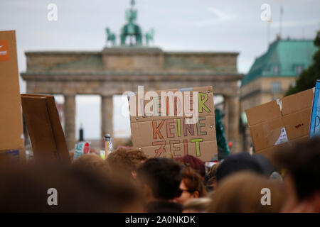 Grossdemonstration Impressionen : gegen Klimawandel vendredi pour 'Future', 20. Septembre 2019, Berlin (nur für redaktionelle Verwendung. Keine Werbung. Banque D'Images