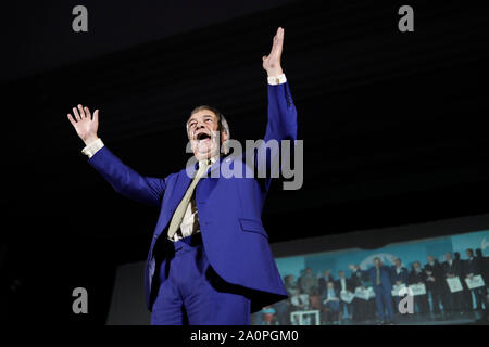 Newport, Pays de Galles, Royaume-Uni. Sep 21, 2019. Newport, Pays de Galles, Royaume-Uni, 21 septembre 2019. Nigel Farage, député européen pendant la partie Brexit Conférence au Théâtre de néon à Newport, Pays de Galles, une partie du tour d'événements d'un Brexit en Grande-Bretagne. Credit : Mark Hawkins/Alamy Live News Banque D'Images