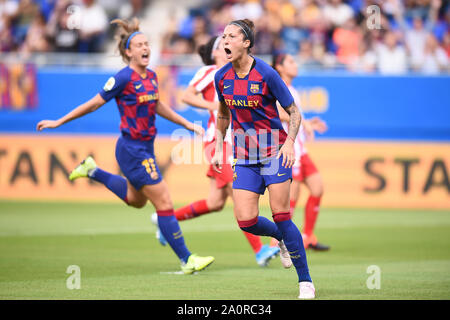 Barcelone, Espagne. Sep 21, 2019. Jenni Hermoso du FC Barcelone célèbre son but lors du match FC Barcelone v Atletico de Madrid de Liga saison 2019/2020, Iberdrola, date 3. Johan Cruyff Stadium. Barcelone, Espagne, 21 Sep 2019. Credit : PRESSINPHOTO/Alamy Live News Banque D'Images