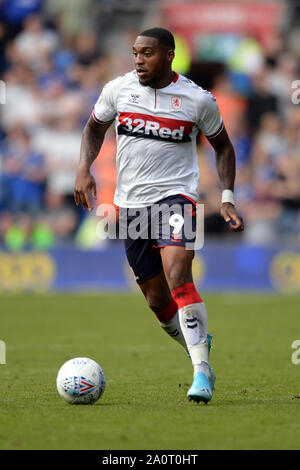 Cardiff, Wales, UK. Sep 21, 2019. Britt Assombalonga de Middlesbrough lors de la Sky Bet Championship match entre Cardiff City et Middlesbrough au Cardiff City Stadium, Cardiff le samedi 21 septembre 2019. (Crédit : Jeff Thomas | MI News)photographie peut uniquement être utilisé pour les journaux et/ou magazines fins éditoriales, licence requise pour l'usage commercial Crédit : MI News & Sport /Alamy Live News Crédit : MI News & Sport /Alamy Live News Banque D'Images