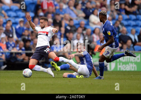 Cardiff, Wales, UK. Sep 21, 2019. Marcus Browne de Middlesbrough est troublé pendant le ciel parier match de championnat entre Cardiff City et Middlesbrough au Cardiff City Stadium, Cardiff le samedi 21 septembre 2019. (Crédit : Jeff Thomas | MI News)photographie peut uniquement être utilisé pour les journaux et/ou magazines fins éditoriales, licence requise pour l'usage commercial Crédit : MI News & Sport /Alamy Live News Crédit : MI News & Sport /Alamy Live News Banque D'Images