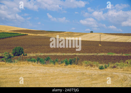République grecque. Les champs et les montagnes, l'herbe et les arbres. Au loin les montagnes et ciel. 13. Septembre 2019 Banque D'Images