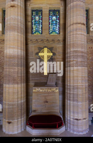 Intérieur de la chapelle dans la section américaine de les cimetières militaires au cimetière de Brookwood, Pirbright, Woking, Surrey, Angleterre du Sud-Est, Royaume-Uni Banque D'Images