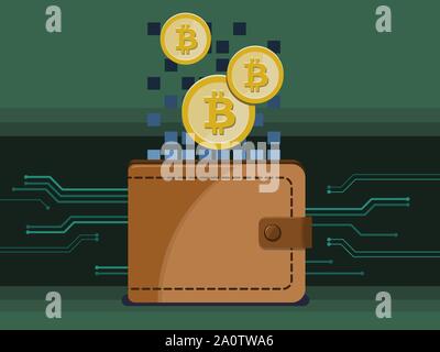 Portefeuille électronique utilisé pour stocker des bitcoins ou autres cryptocurrencies. Vector illustration. Illustration de Vecteur