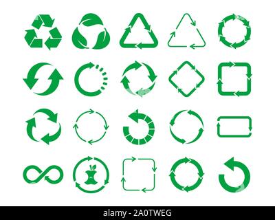 Big recycle sign set. Icon Set recyclage vert sur fond blanc. 20 recyclage différents symboles. Eco Friendly, zéro déchet, concept. Vector Illustration de Vecteur