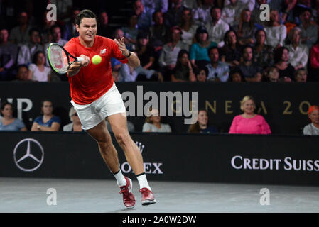 Genève, Suisse. Sep 21, 2019. MILOS RAONIC dans la cuve de tennis Cup à Genève en Suisse. Crédit : Christopher Levy/ZUMA/Alamy Fil Live News Banque D'Images