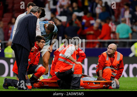 Madrid, Espagne. Sep 21, 2019. Joseph Aidoo de Real Club Celta de Vigo vu blessé durant le match de la Liga entre l'Atletico de Madrid et le Real Club Celta de Vigo à Wanda Stade Metropolitano de Madrid.( note finale ; Atletico de Madrid 0:0 Real Club Celta de Vigo) Credit : SOPA/Alamy Images Limited Live News Banque D'Images