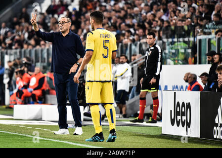 Turin, Italie. Sep 21, 2019. de la Juventus en action au cours de la série d'un match de football entre la Juventus et l'Hellas Vérone. La Juventus a gagné 2-1 à l'Allianz Stadium, à Turin, Italie 21 septembre 2019 (Photo par Alberto Gandolfo/Pacific Press) Credit : Pacific Press Agency/Alamy Live News Banque D'Images