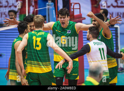 Téhéran, Iran. Sep 21, 2019. Les joueurs de l'Australie au cours de la fête 2019 Championnat masculin de Volleyball asiatique match final entre l'Iran et l'Australie à Téhéran, Iran, 21 septembre 2019. Credit : Ahmad Halabisaz/Xinhua Banque D'Images