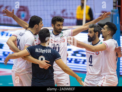 Téhéran, Iran. Sep 21, 2019. Les joueurs de l'Iran au cours de la fête 2019 Championnat masculin de Volleyball asiatique match final entre l'Iran et l'Australie à Téhéran, Iran, 21 septembre 2019. Credit : Ahmad Halabisaz/Xinhua Banque D'Images