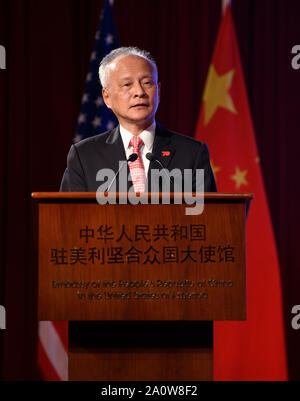 Washington, DC, USA. 19 Sep, 2019. L'ambassadeur chinois à l'United States Cui Tiankai prononce une allocution lors d'une réception pour célébrer le prochain 70e anniversaire de la fondation de la République populaire de Chine (RPC) à Washington, DC, États-Unis, le 19 septembre 2019. Credit : Liu Jie/Xinhua/Alamy Live News Banque D'Images