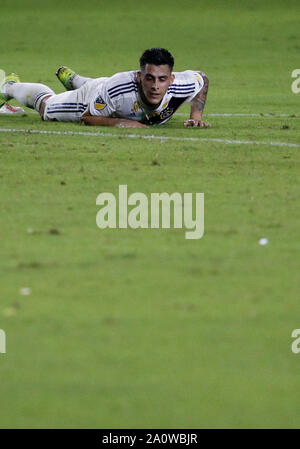 Los Angeles, Californie, USA. Sep 21, 2019. LA Galaxie de l'avant Cristian Pavon (10) réagit au cours de la 2019 Major League Soccer (MLS) Concordance entre la galaxie et l'Impact de Montréal dans la région de Carson, en Californie, le 21 septembre 2019. Ringo : crédit Chiu/ZUMA/Alamy Fil Live News Banque D'Images