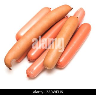 Saucisses différentes isolé sur fond blanc Banque D'Images