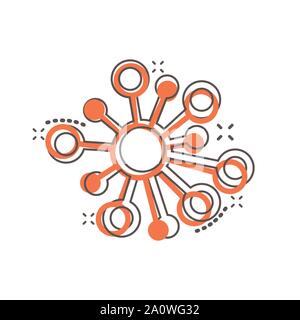 L'icône de connexion réseau Hub signer dans le style comique. Molécule d'Adn cartoon vector illustration sur fond blanc isolé. Concept d'Atom e splash Illustration de Vecteur