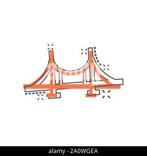 Icône de signe de pont dans le style comique. Pont-levis vector cartoon illustration sur fond blanc isolé. Road business concept splash effet. Illustration de Vecteur