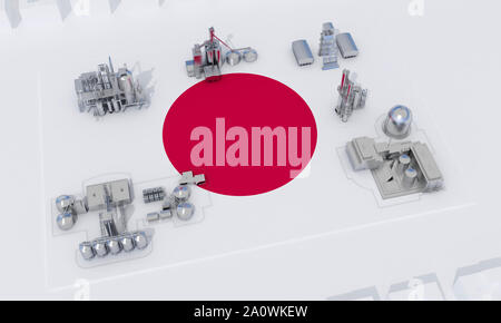 Les installations industrielles sur le drapeau du Japon. Le rendu 3D Banque D'Images