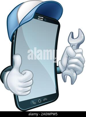 Clé de réparation de téléphones mobiles Thumbs Up Cartoon Illustration de Vecteur