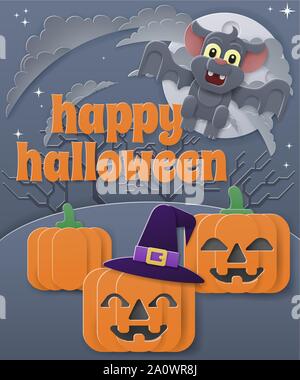 Happy Halloween Citrouille chauve-souris vampire Background Illustration de Vecteur